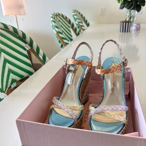 Sophia Webster Pastel Blue Multicolor Braided Espadrille Wedges